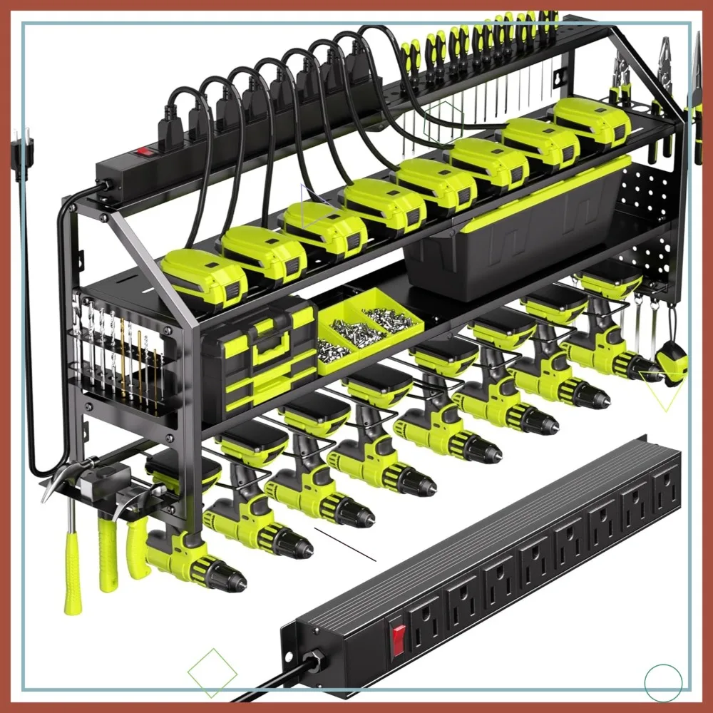 

Настенный органайзер для электроинструментов с зарядной станцией, держателем на 8 дрелей и удлинителем для хранения в гараже