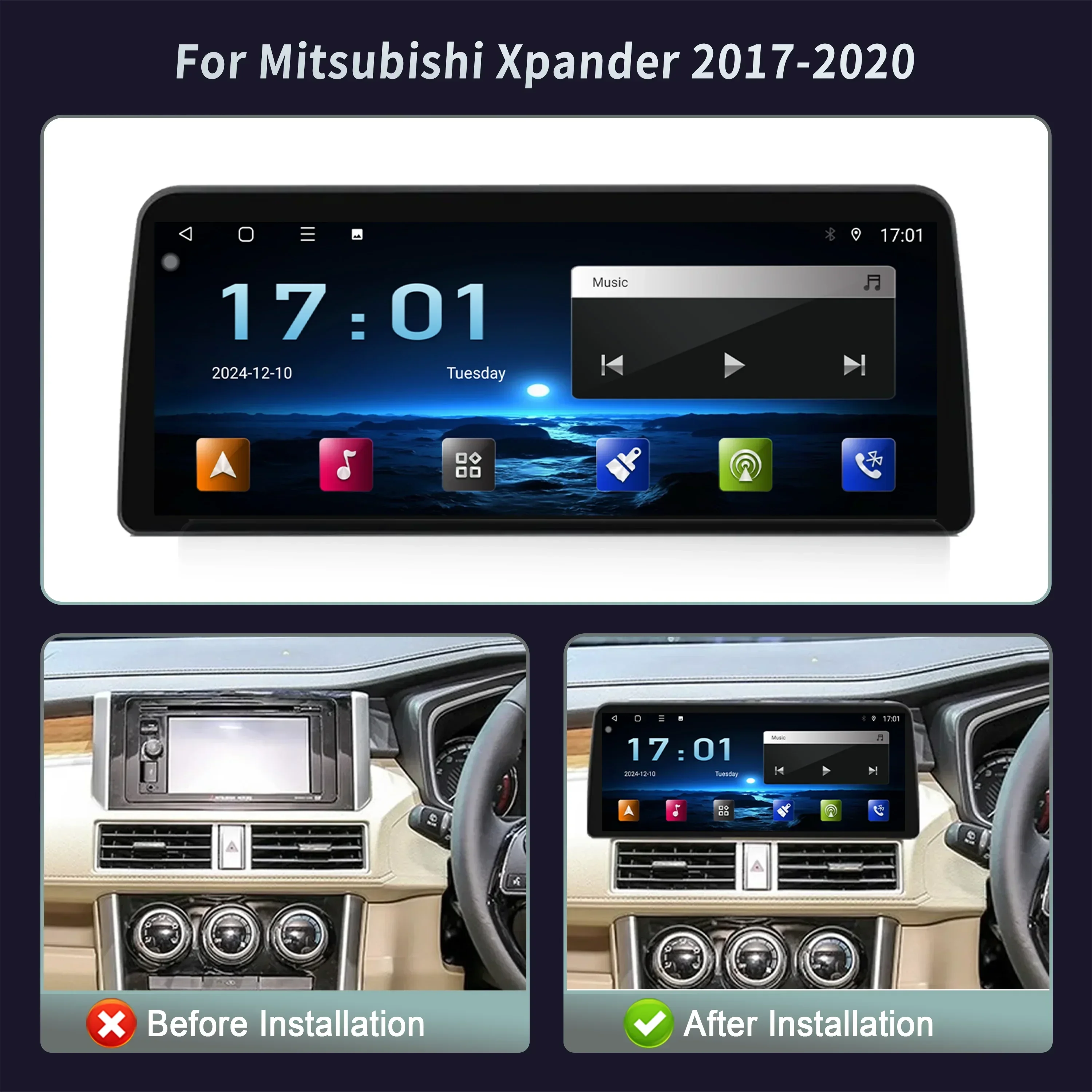 12.3inch Android 15 For Mitsubishi Xpander 2017-2020 Car Radio Multimedia 4G GPS Stereo Navigation Wireless BT Carplay Screen