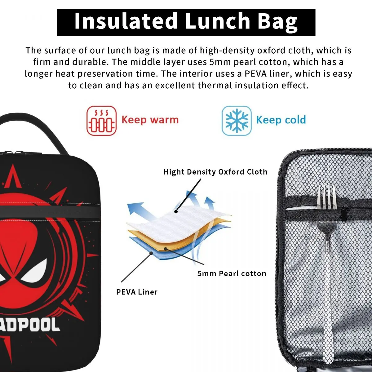 Deadpool Superheld isoliert Lunch pakete Kühler Mahlzeit Container große Tasche Lunchbox Männer Frauen Büro Picknick