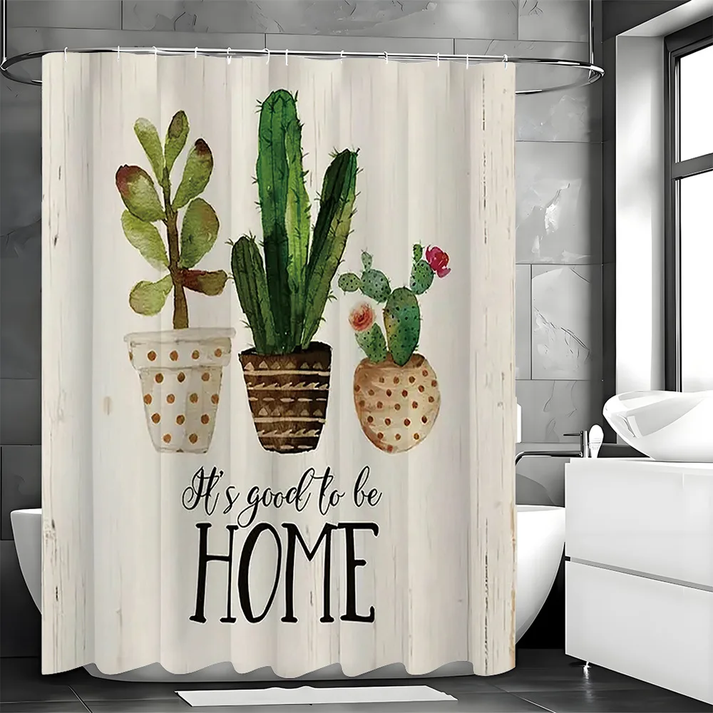 

Simple Letter Cactus Shower Curtain Washable Dirt-Resistant Shower Head waterproof Polyester Bath Curtain For Home Decor