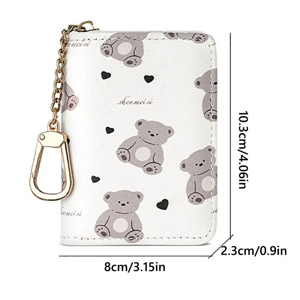 Cute PU Leather Card Case Multi-slot Large Capacity ID Card Holder With Keychain Coin Purse
