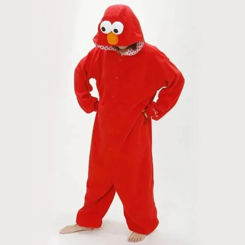 Premium Outfit Adults Flannel Kigurumi COOKIE MONSTER & ELMO Cosplay Costume Women or Men Onesies Pajamas view 4