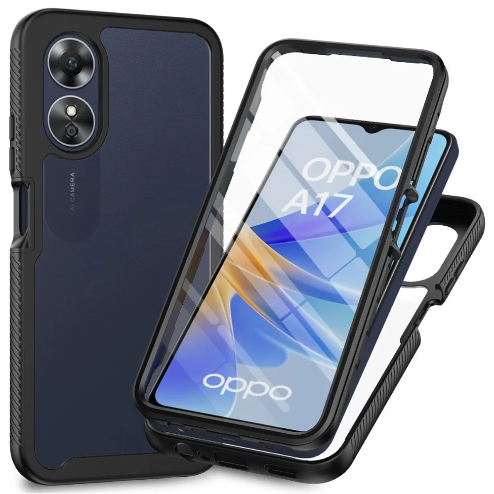 For OPPO A17 Crystal Case Front Screen PET Film 360 Protective Hard Phone Cover for OPPO A 17 A17K Bumper Cover Shockproof Funda