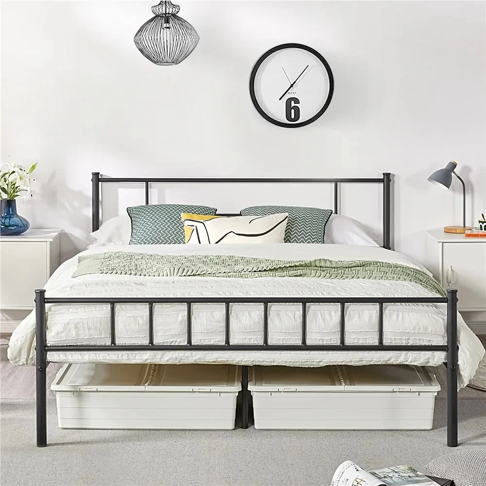 

Queen Size Bed Frame, Metal Platform Beds with Spindle Headboard and Footboard, Queen Size Bed Frame