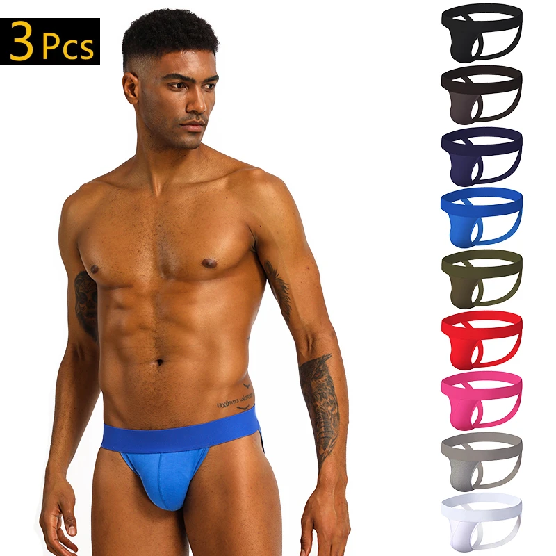 ADANNU 3PC/LOT Cotton Sexy Underwear G-string Thongs Tanga Hombre Men's Jockstraps Gay underwear Brand Men Jockstraps