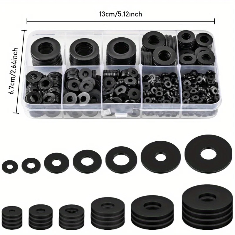 500pcs Nylon Washer Flat Assortment Set with 8-size Safety Plates M2 M2.5 M3 M4 M5 M6 M8 M10 Nylon Sealing Washers
