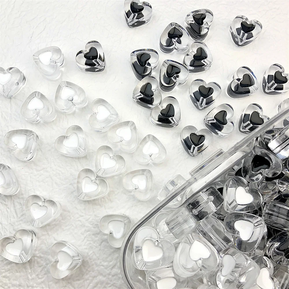 Transparent Black White Heart Acrylic Three-Dimensional Beaded Bracelet Mobile Phone Chain DIY Material Accessories Wholesale