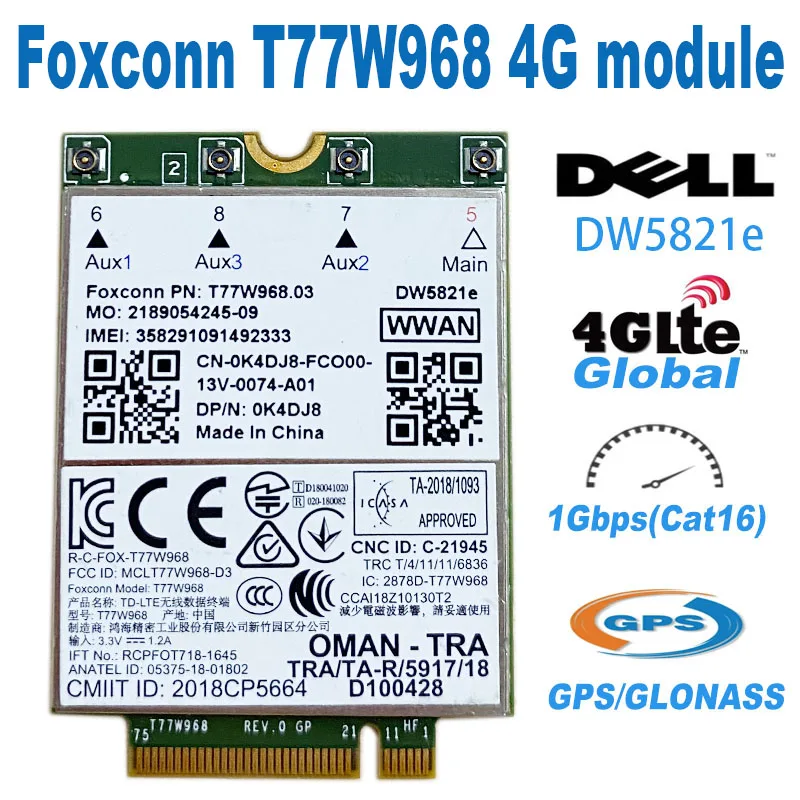 T77W968 DW5821e X20 LTE Cat16 1Gbps FDD-LTE TDD-LTE 4G modulo Per Dell 5420 5424 7424 7400 Del Computer Portatile