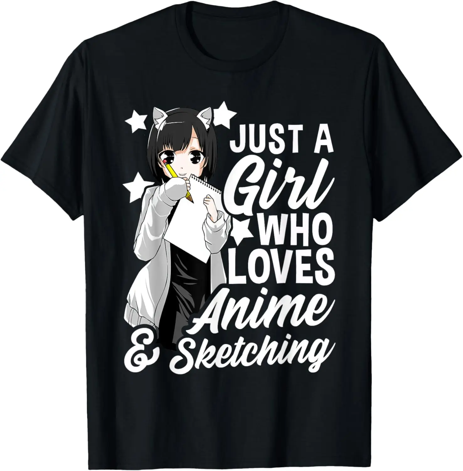 

Anime Gifts for Girls Ladies Boys Cute Anime Lovers T-Shirt, Black//White
