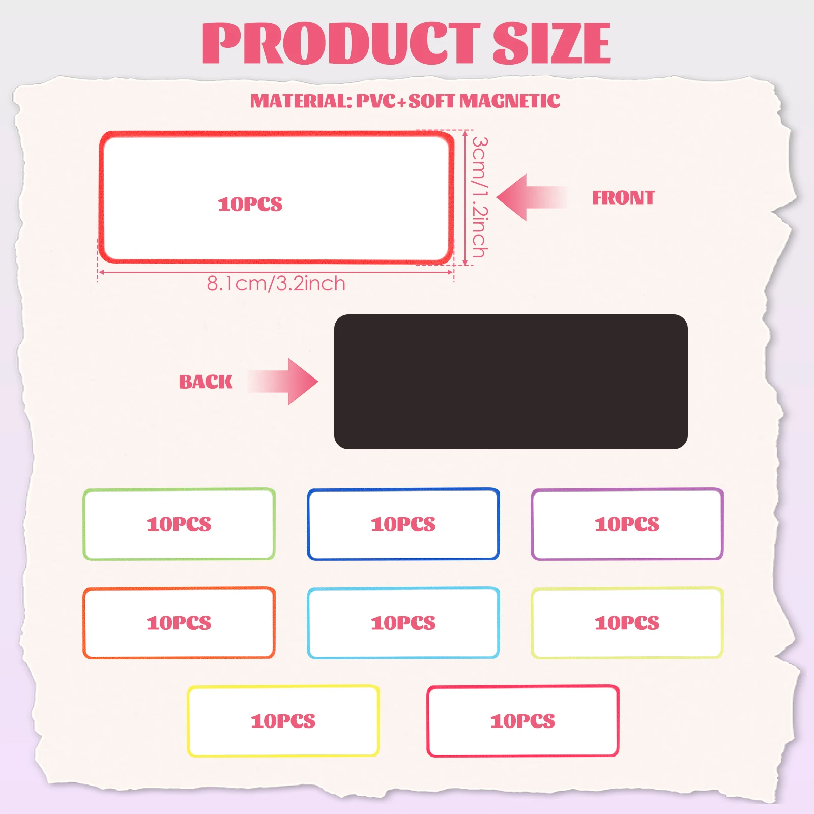 90 Pcs Reusable Magnetic Dry Erase Labels 9 Colors Students Name Tag Magnets Office Magnetic Name Plates for Whiteboards Fridges