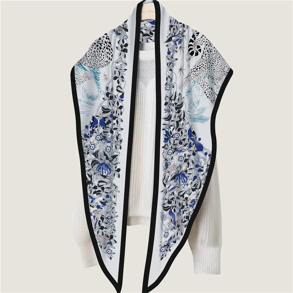 POBING 30 % Seide, 70 % Kaschmir-Schal für Damen, handgerollt, modischer Druck, Dreieckstücher, Wraps, Bandana, große Hijabs, weiblicher Foulard – Detail 13