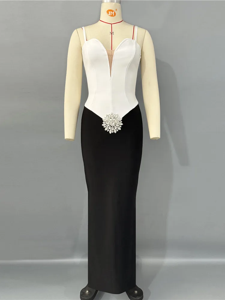 ASIIFUY ثوب طويل بأشرطة مرنة من الألماس الثقيل المزخرف للسهرات، قماش بوليستر عالي الخصر بسحاب من ASIIFUY #1