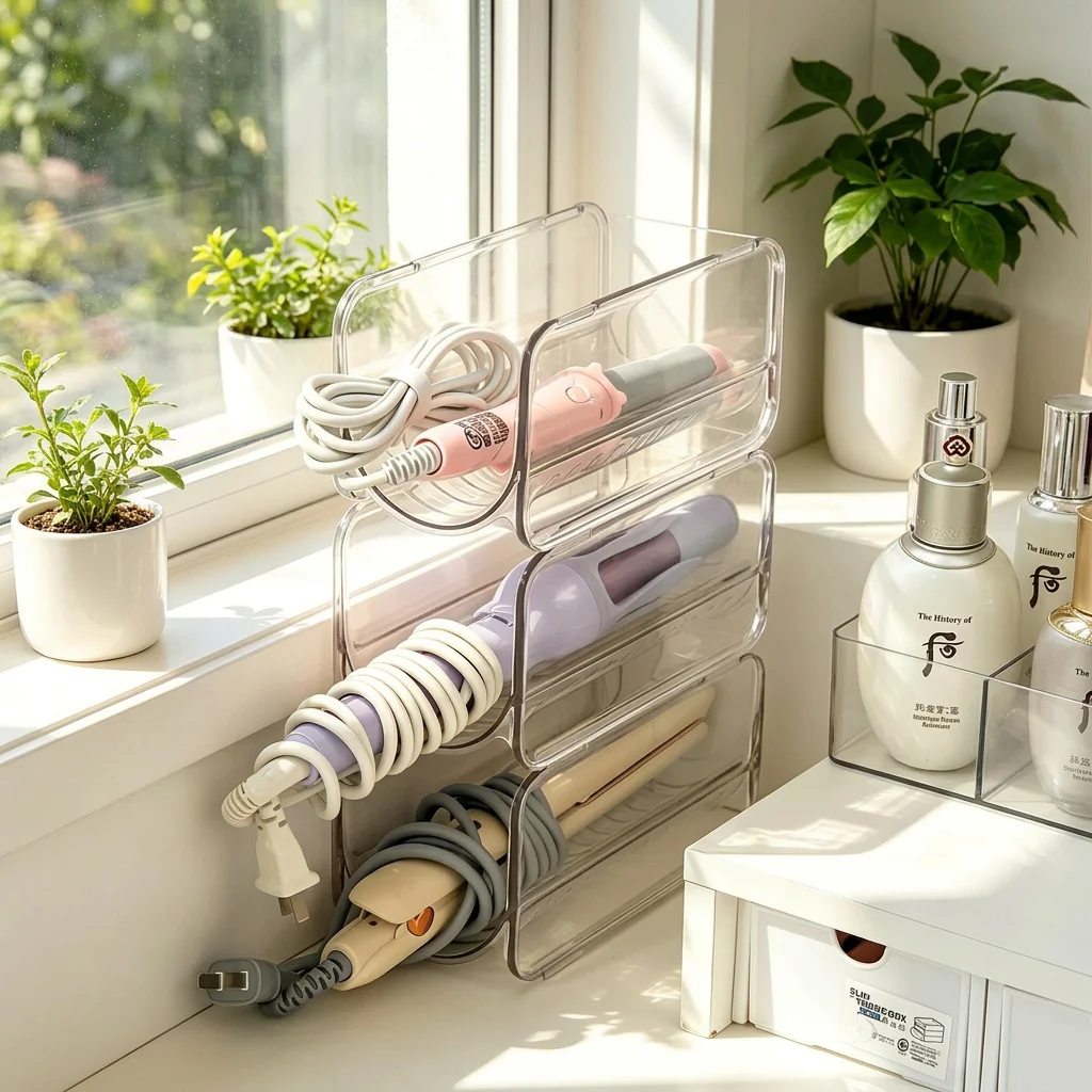 Transparent Storage Organizer Compact Hair Dryer Holder Curling Iron Storage Rack  Hair Tool Storage Organizer For Hair view 4