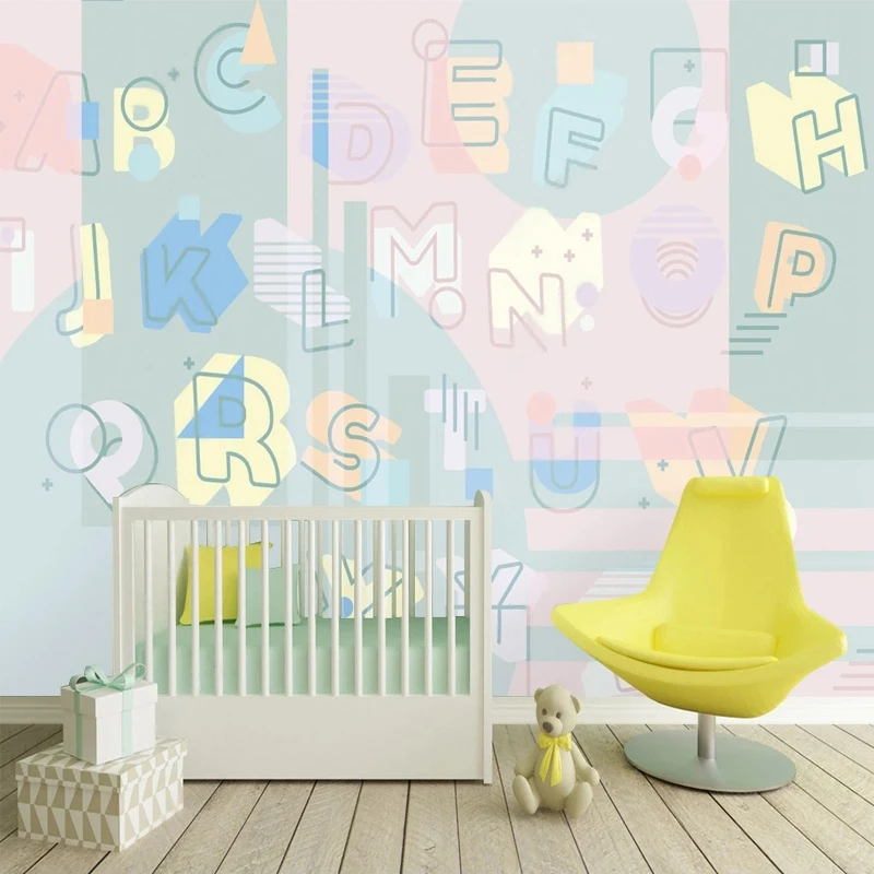 

Custom 3D Mural Colorful Hand Painted Cartoon Alphabet Wallpaper for Baby Children's Room Decor Healthy Non-woven Wall Paper