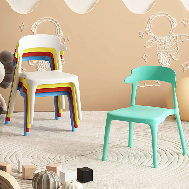 Silla con respaldo para niños, taburete acolchado de plástico para el hogar, mesa de comedor para jardín de infantes