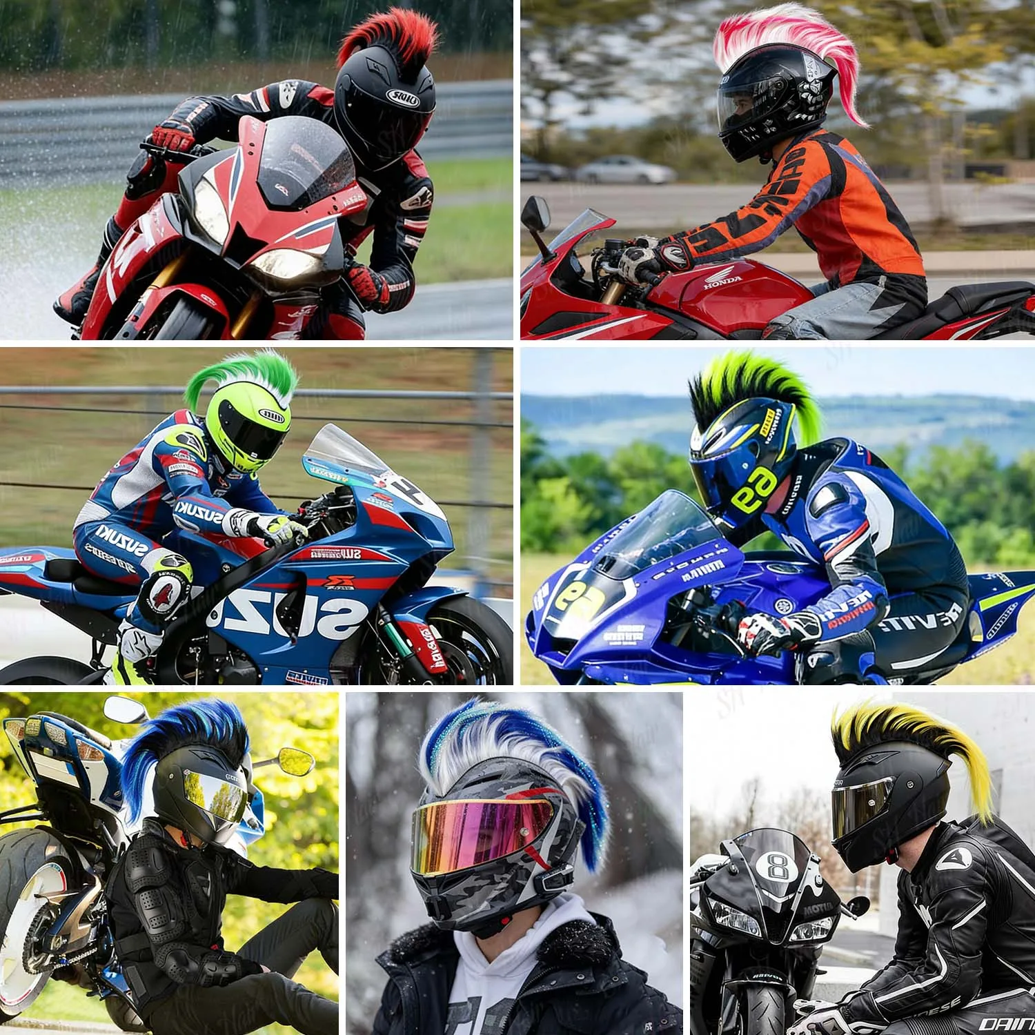 Synthetic Mohawk Helmet Wig Motorcycle Helmet Decorations Wigs Cockscomb Motocross Full Face Off Road Helmet Decoration Hair