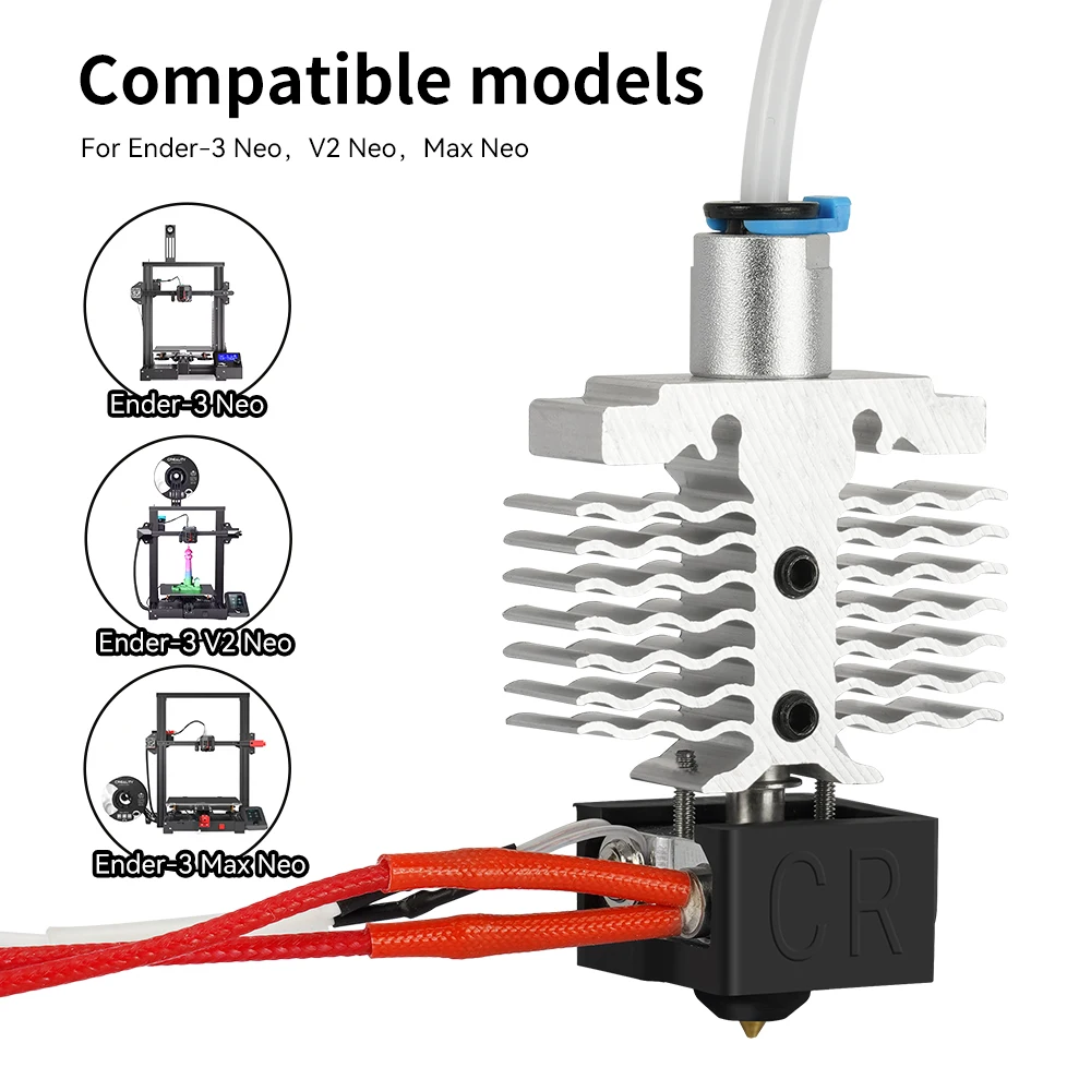 For Creality Ender 3 Neo Hotend Kit 24V 40W Heater Thermistor Extruder Head Brass Nozzle with PTFE Tubing for Ender 3 V2 Neo