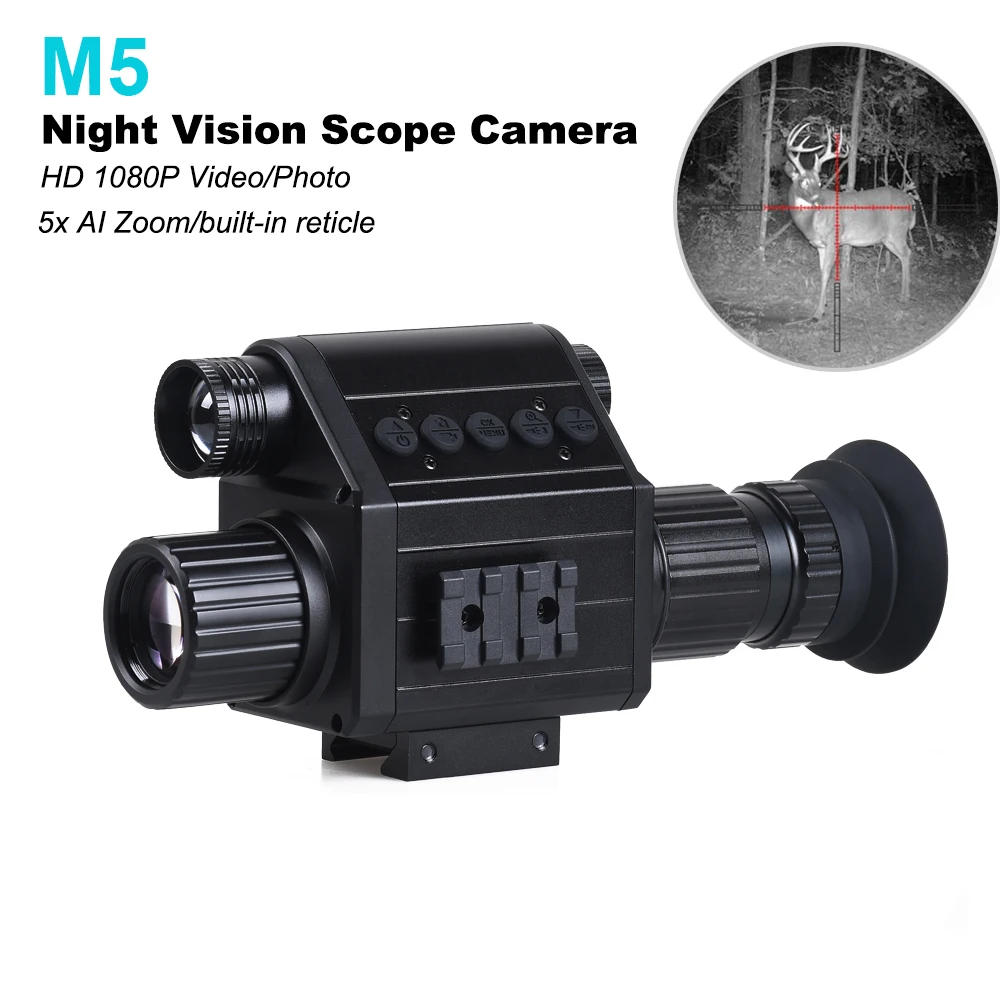 Hunting Camera Night Vision Scope Sight HD 1080P Video Recording Infrared Technology 5X Zoom Long Range Viewing for Hunting