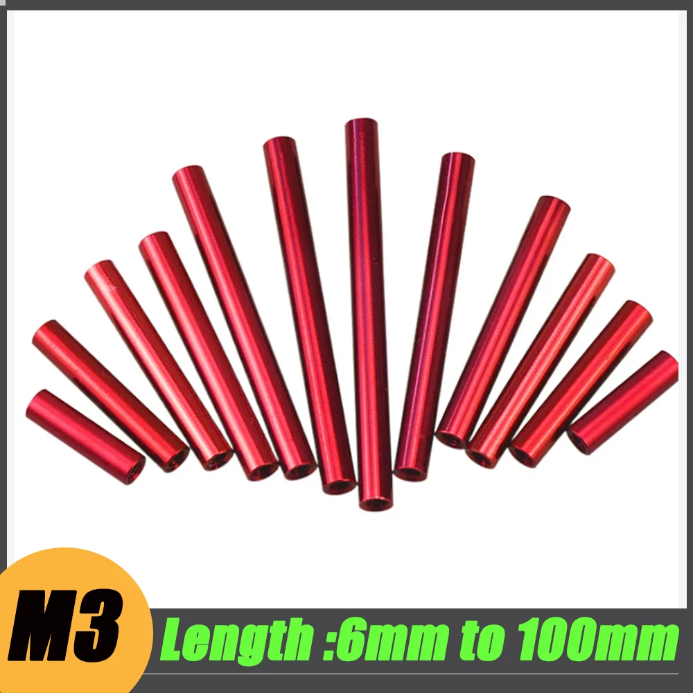 10Pcs M3 Series Aluminum Round Standoff Spacer Column Rods Extend Long Nut Length 6mm to 100mm 6063 Aluminum Standoffs Anodized