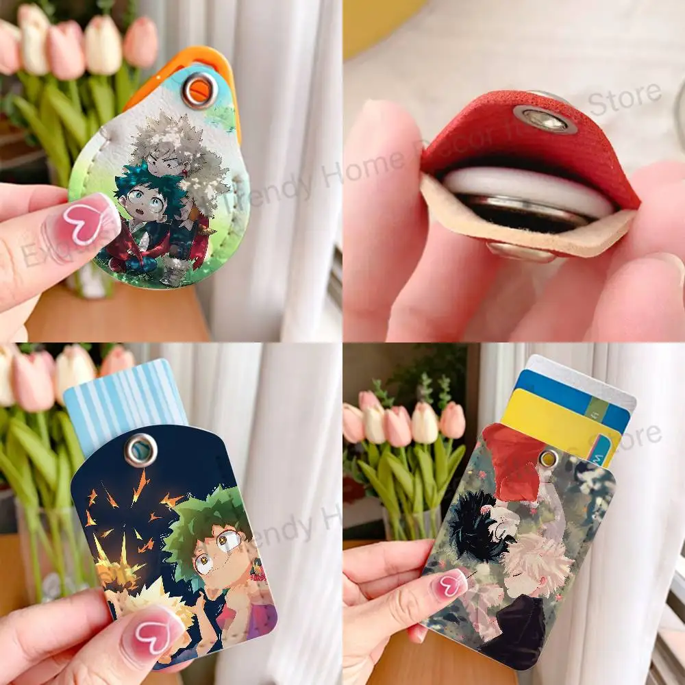 B-Bakudeku D-Deku Bakugou PU Leather Card Holder Keychain Key Ring Door Lock Access Card Air Tag Case Keychain Card