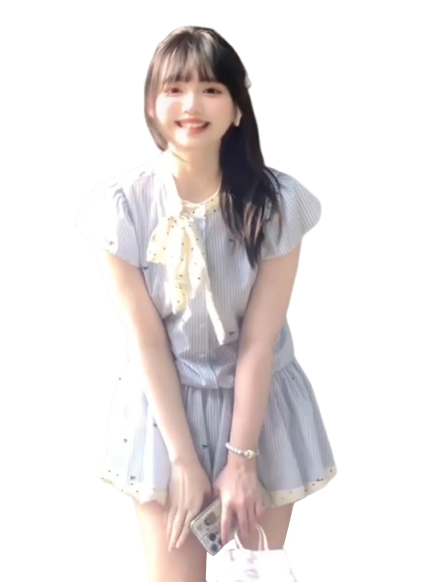 Collège coréen Sle rayé irt Dr femmes été nouvelle jupe Miu ort douce taille haute bulle Sve fibre de polyester a-li...