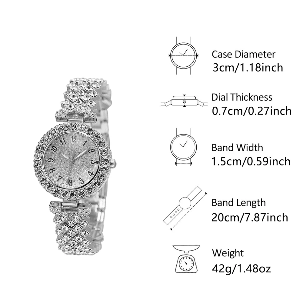 5Pcs/Set Unisex Jewelry Watches Women's Wristwatch Accessories Silver Trendy Fashionable Elegant Classic Exquisite Light Luxury Rhinestone Luxury Quartz Watch Set Y2K Suitable for Daily Outfits Perfect Holiday Gift view 6
