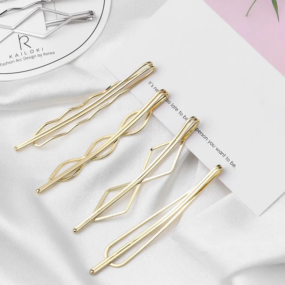 4pcs/set Fashion Metal  Hair Accessories Geometry Hair Clip Girls Hairgrips  Barrettes Geometric Rhombus