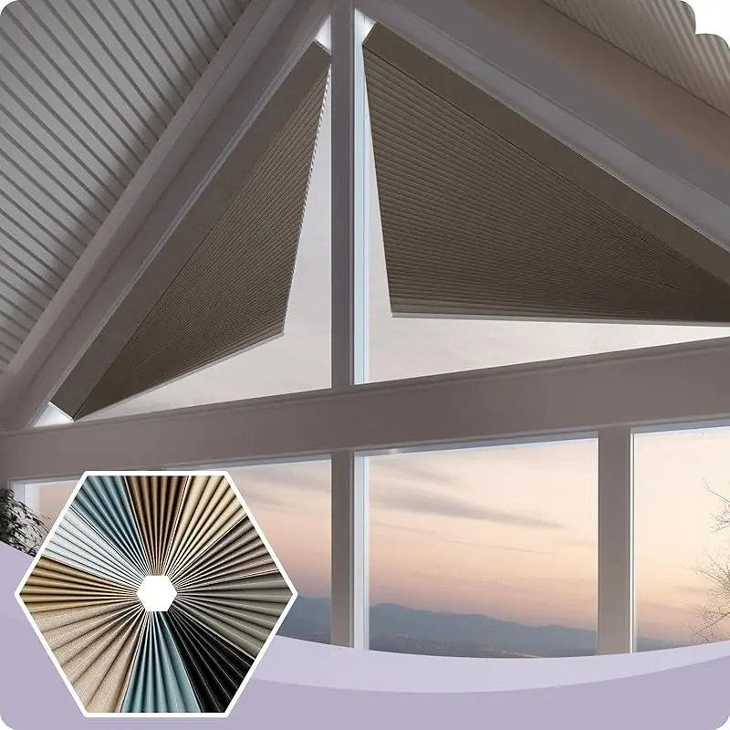 Custom Triangle Window Size Sun Protection 100%Blackout Fabric Alexa App Control Automated Cellular Shades For Irregular Windows
