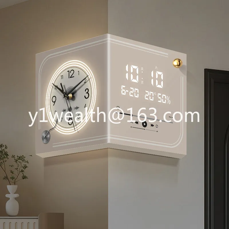 Cream wind living room corner clock digital clock electronic clock perpetual calendar 2026 new non-punching double-sided wall