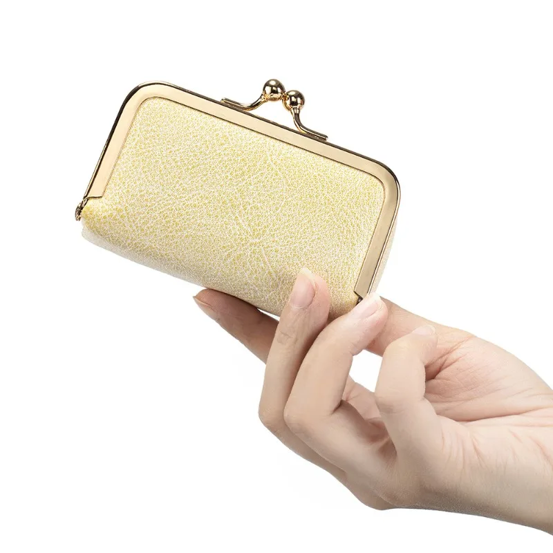 Brand Genuine Leather Kiss Lock Jewelry Case Portable Mini Lipstick Storage Box with Built-in Mirror for Ring Necklace Earring