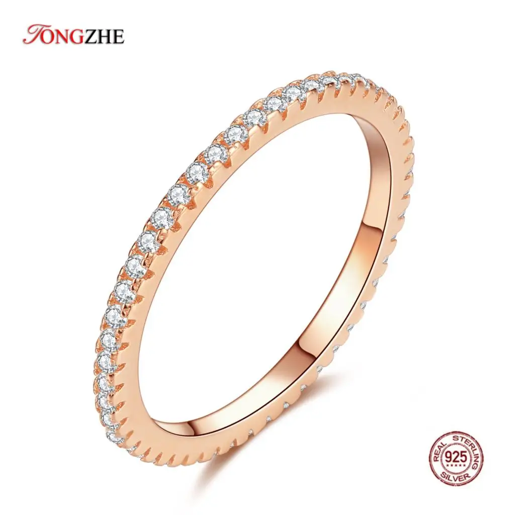 

TONGZHE Handmade Simple 925 Sterling Silver Rings For Women Austrian Crystal Rose Gold Black Color Wedding Jewelry Wholesale