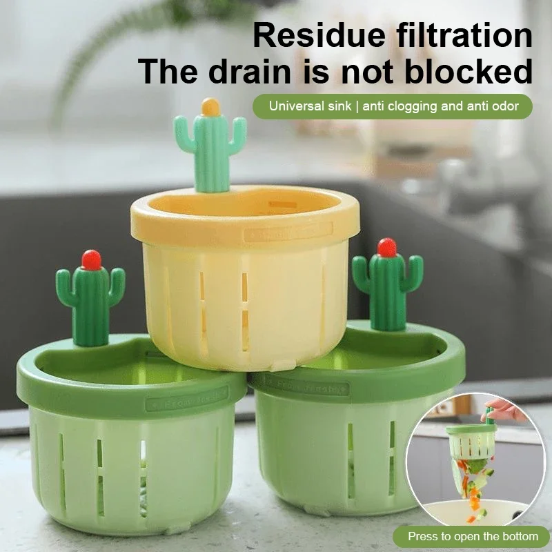 Creative Cactus Kitchen Sink Drain Strainer,Press Automatic Dumping Basket Home Use Cactus Sink Draining Basket Filter