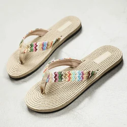 Summer Woven Flip-flops for Women Fashion Casual Flat Anti-slip Slippers Ladies Beach Shoes Indoor House Slides Pantuflas Mujer