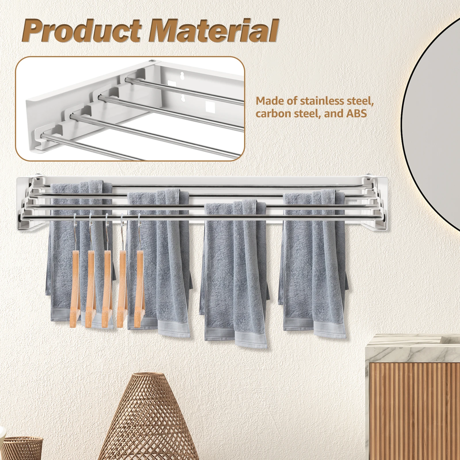 Folding Clothes Hanger Stainless Steel Laundry Drying Rack Wall Mount Travel Indoor Balcony Towel Bar Collapsible Drying Rack