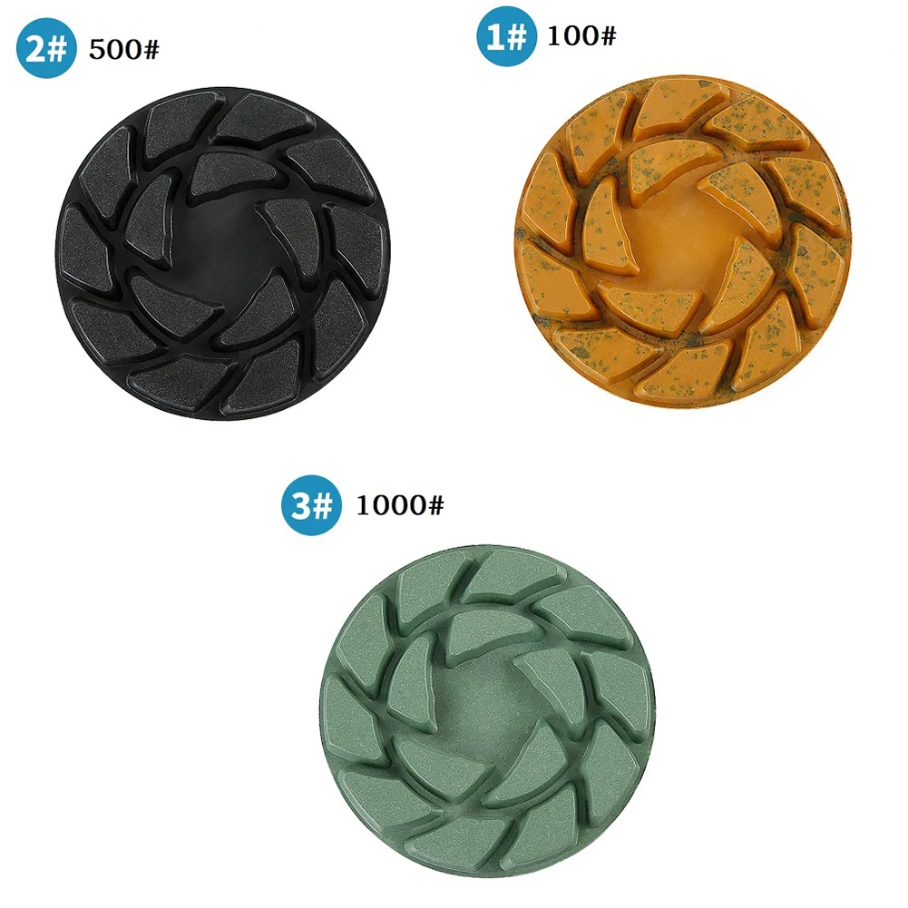 4 Inch 100mm Dry/Wet Dia-mond 3 Step Polishing Pads For Marble Concrete Terrazzo Stone 6mm Thick-ness Wet Grinding Disc Polish