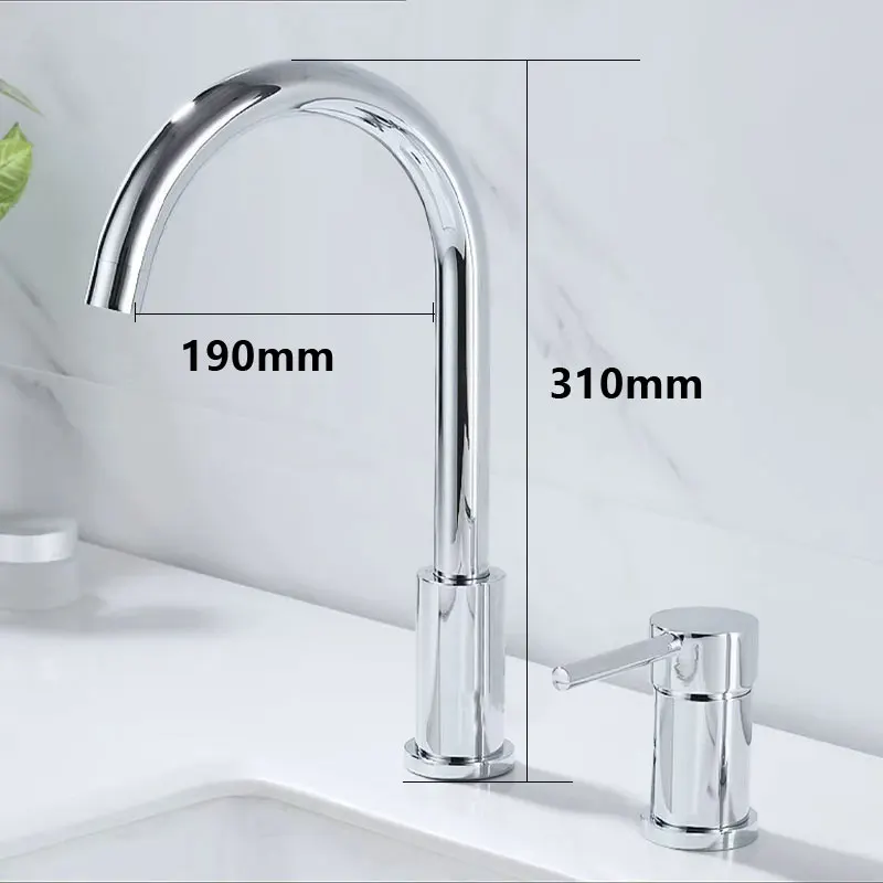 Basin faucet Mixer  two-piece full copper rotating large bend outlet with switching cold and hot water mixing valve split type