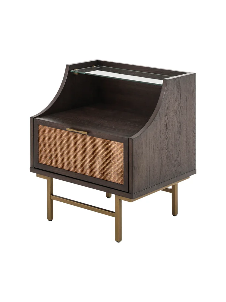 

Medieval retro wabi-sabi wind/imported ash wood solid wood rattan drawer bedside table
