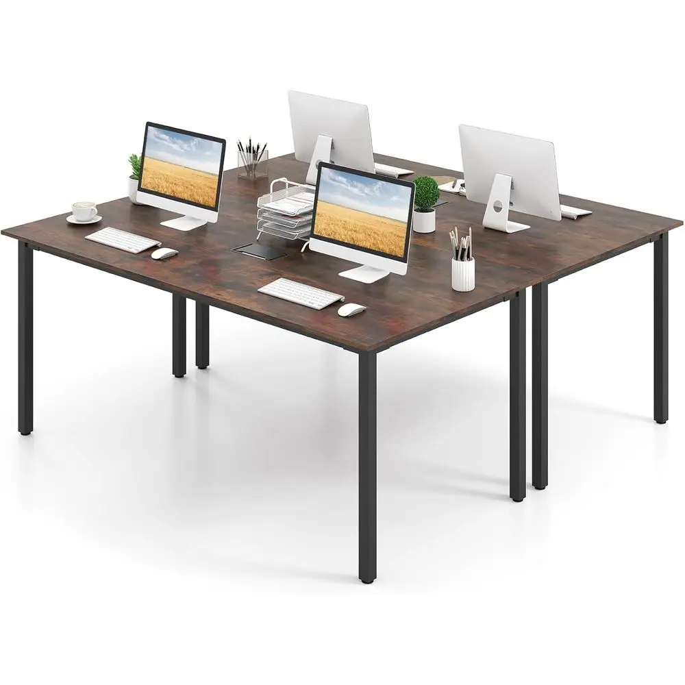 

Large 71 L x 35.5 W Rustic Brown Metal Leg Conference Table for 8-10 People with Cable Grommet