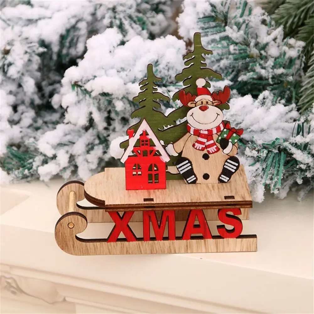 Regalos Artesanía de madera Papá Noel Muñeco de nieve Árbol de Navidad Adorno de madera Montaje DIY Decoraciones de ensamblaje de trineo de Navidad Decoraciones navideñas