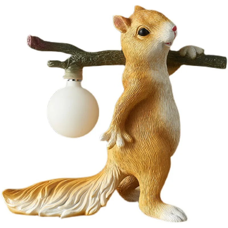 Designer Cartoon Resin Squirrel LED Floor Lamp Creative Glass Ball Ornament Study Bedside Children's Room Atmosphere Table Light
