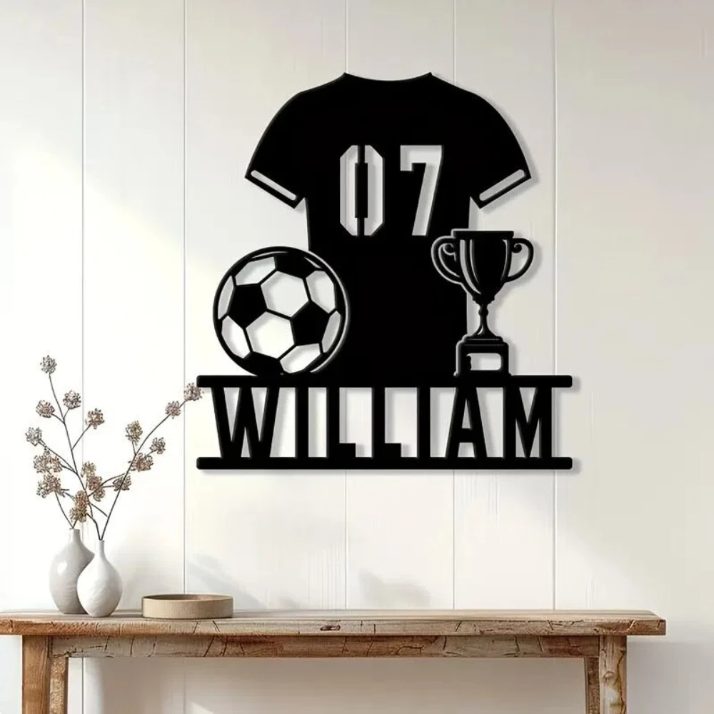 Personalized Soccer Player Name and Number 07 Wall Art with Trophy & Football - Metal Sports Decor Suitable for Home, Game Room