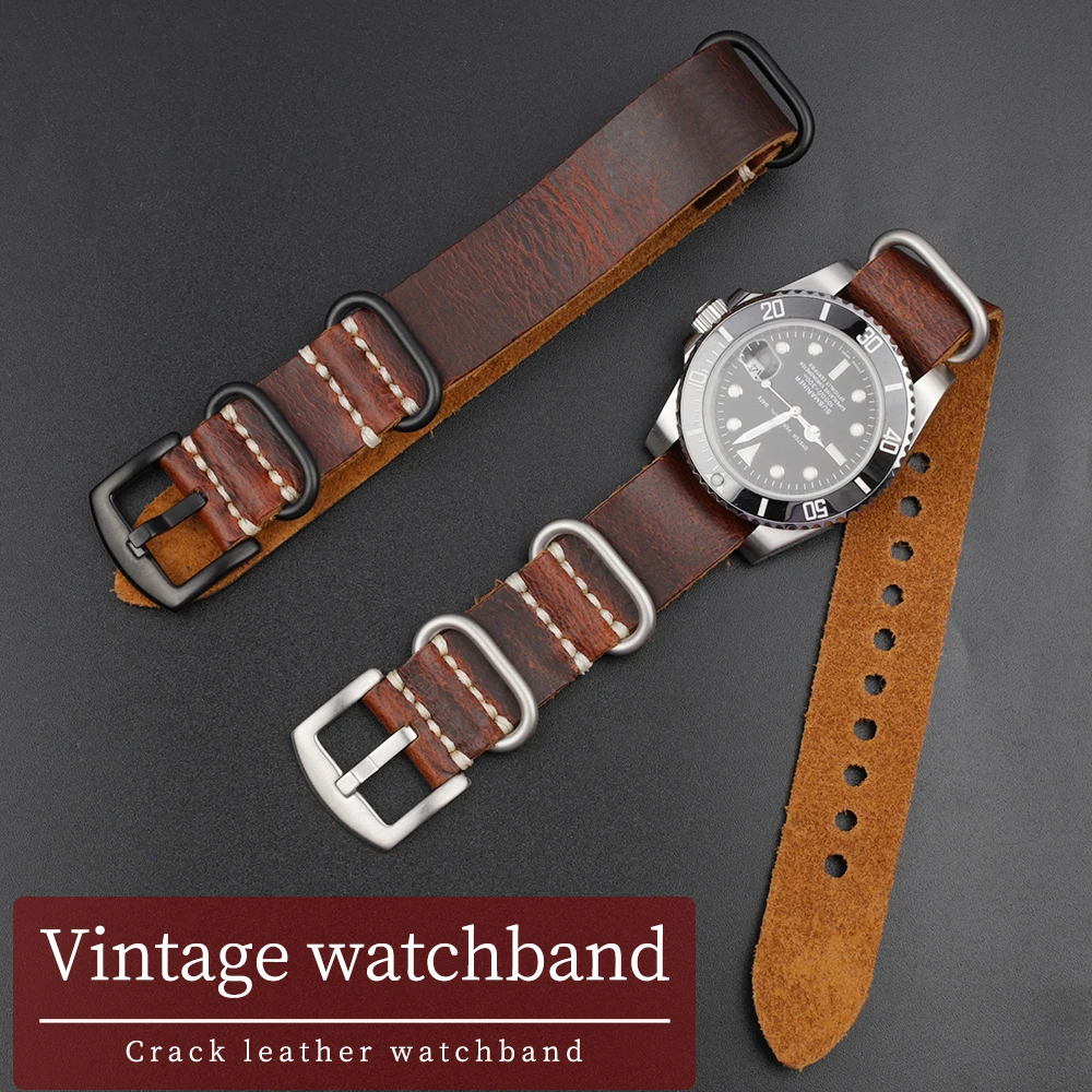 Vintage Oil Wax Leather Crazy Horse Leather Long Watchband 20mm 22mm 24mm Watch Strap Adjustment Replacement Accessories