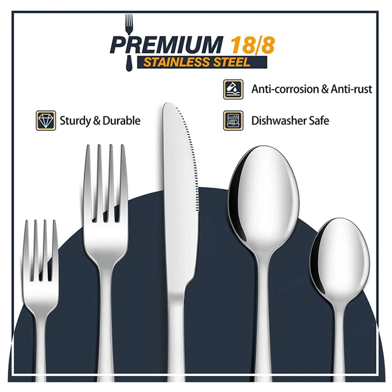 ABHG 45-Piece Silverware Set With Serving Utensils For 8, Flatware Cutlery Set For Home And Restaurant, Fork Spoon Knife Set