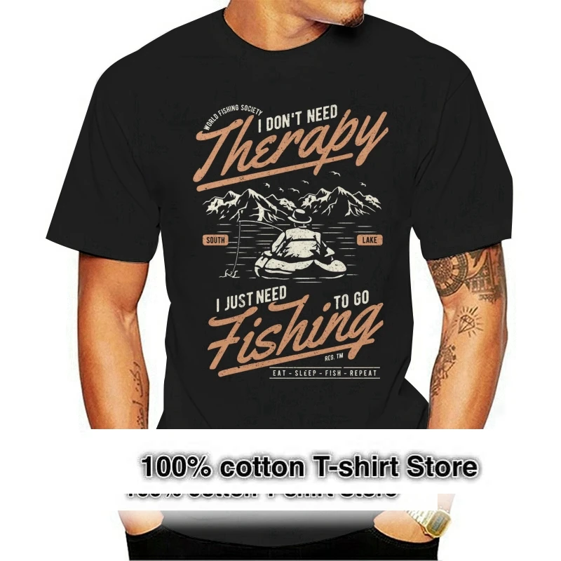 Fishinger Therapy T Shirt Boat Lake Tackle Men's Funny Humor T shirt Summer Casual Man T Shirt Good Quality Top Tee Plus Size