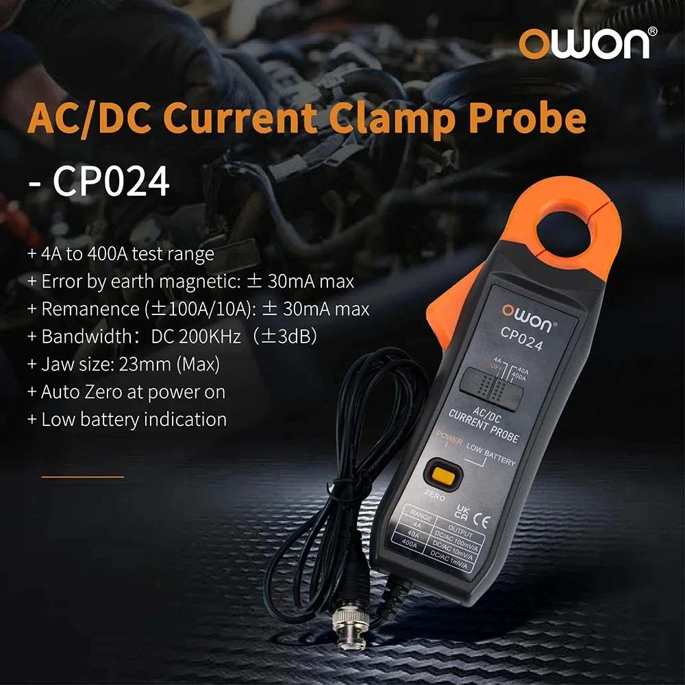 Owon cp024 ac dc braçadeira sonda testador dc/ac sonda de corrente para armazenamento digital osciloscópios mandíbula triplo engrenagem braçadeira de corrente escopo