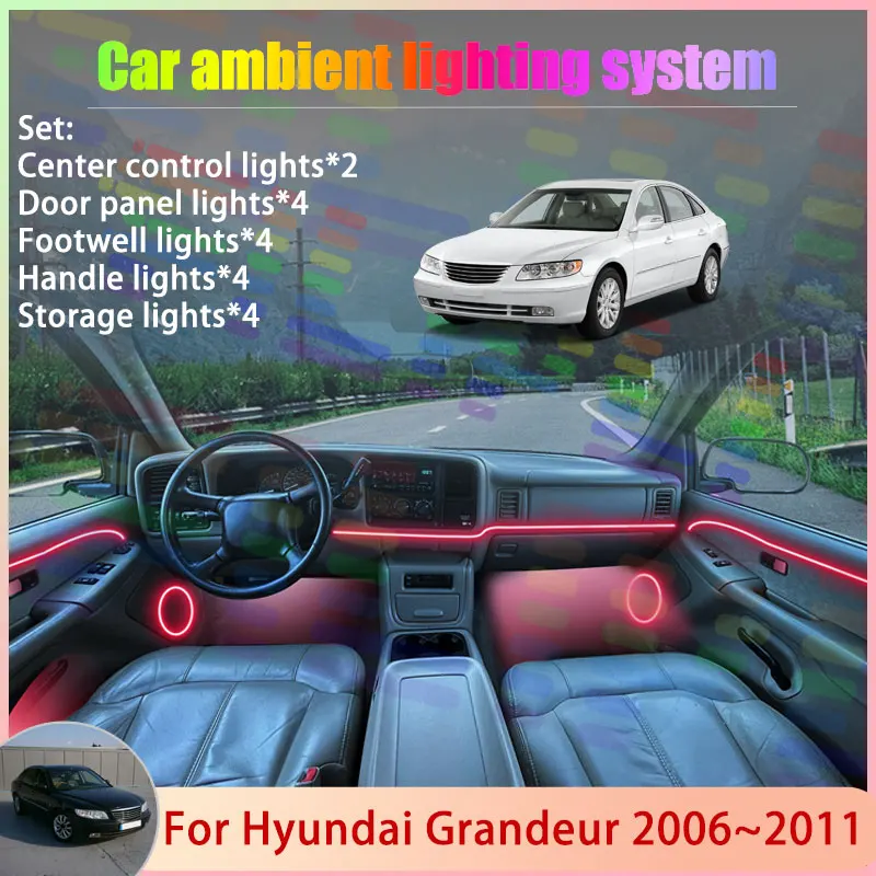 

For Hyundai Grandeur 2006~2011 TG MK4 4th Azera 2/18 in 1 Car Atmosphere Light Lamp RGB Shade Ensemble Streamer Atmosphere Set