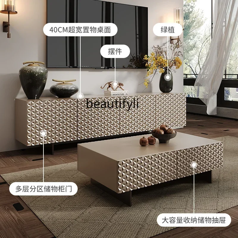 

32American light luxury TV cabinet living room against the wall floor cabinet, solid wood coffee table combination