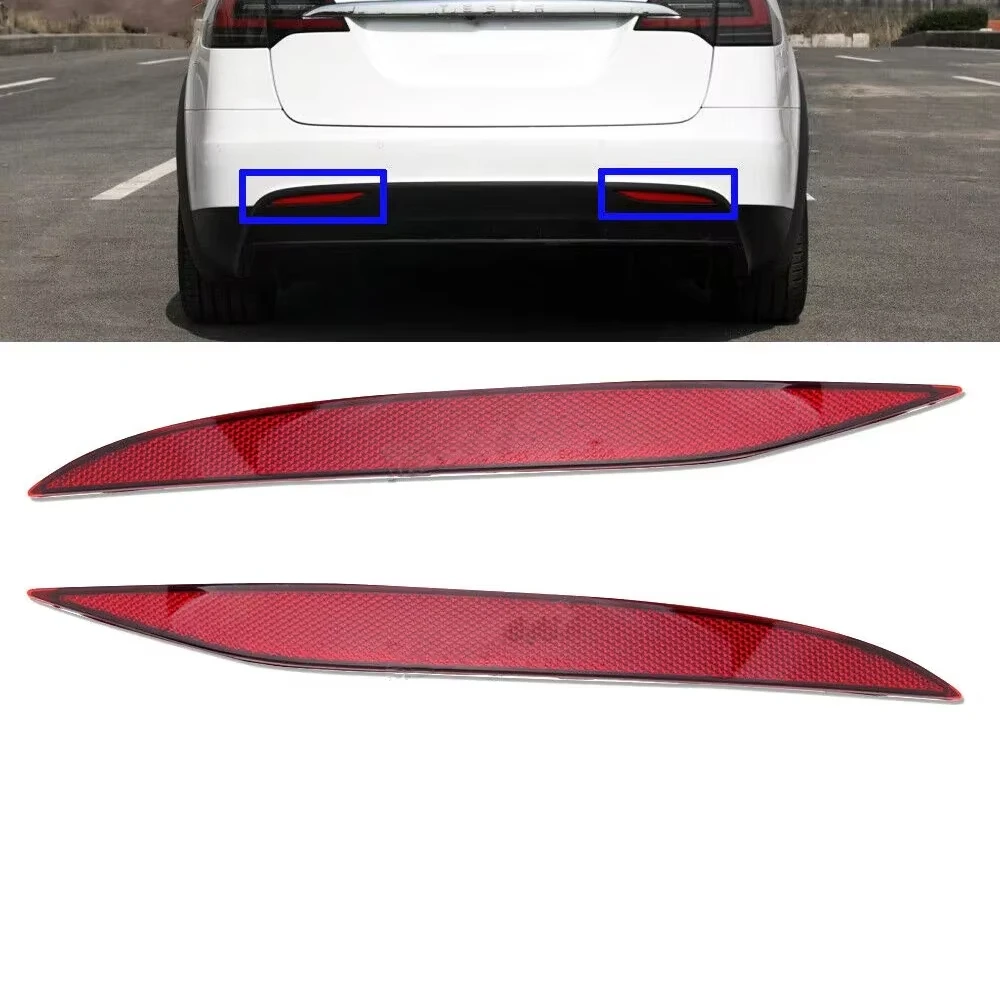 1Pair Left & Right Red Bumper Reflex Reflector Light Lamp 1034342-00-C 1034343-00-C for Tesla Model X 2016-2023 