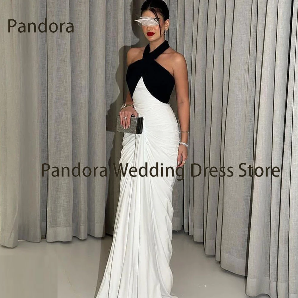 

Pandora Halter mermaid floor-length formal evening gown with sleeveless pleated Ladies wedding Cocktail Birthday party dress