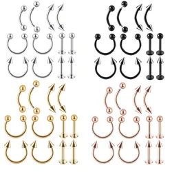 5/12PC Surgical Steel Body Piercing Jewelry Lot Bulk Nose Ring Tongue Bar Lot Eyebrow Labret Piercing Horseshoe Ring Lot Pack